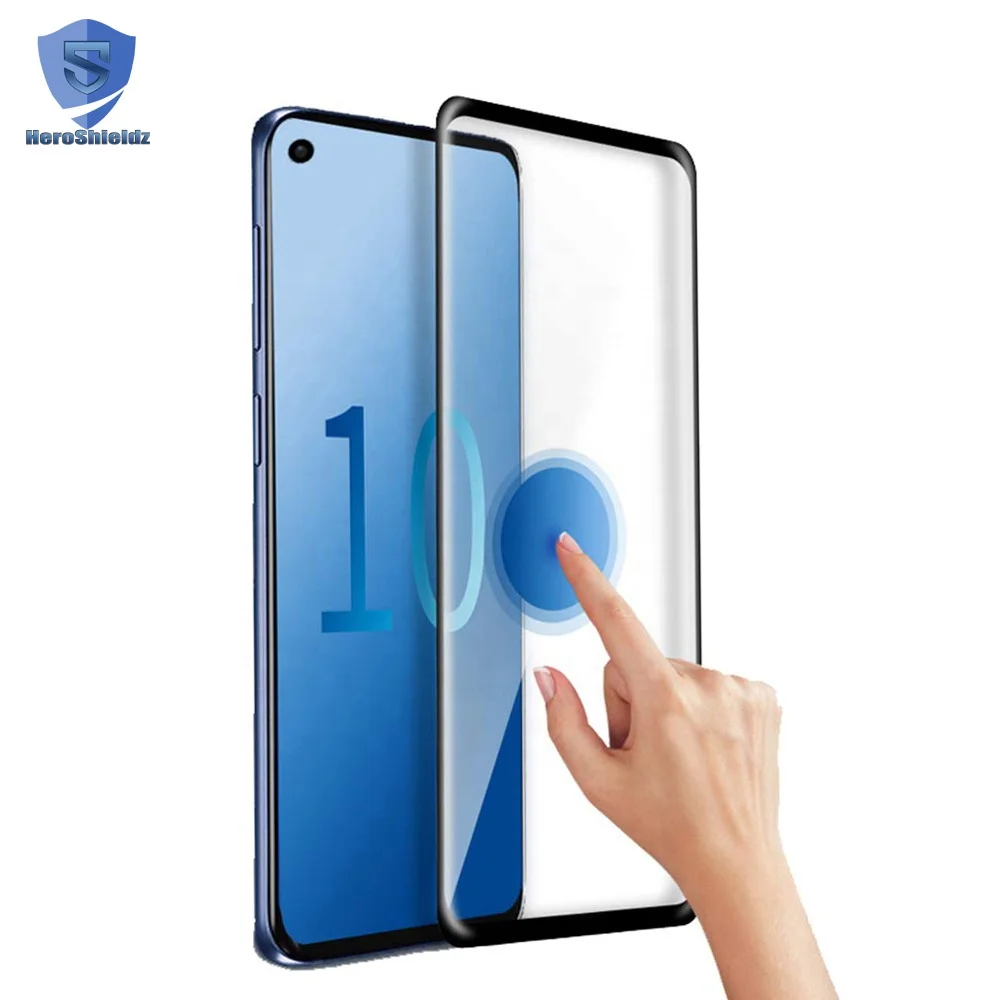 

2019 Wholesale Fingerprint Lock Tempered Glass Screen Protector for Samsung S10/S10 Plus 9H High Clear Curved Edge Glass, Clear/black for samsung s10 plus screen protector