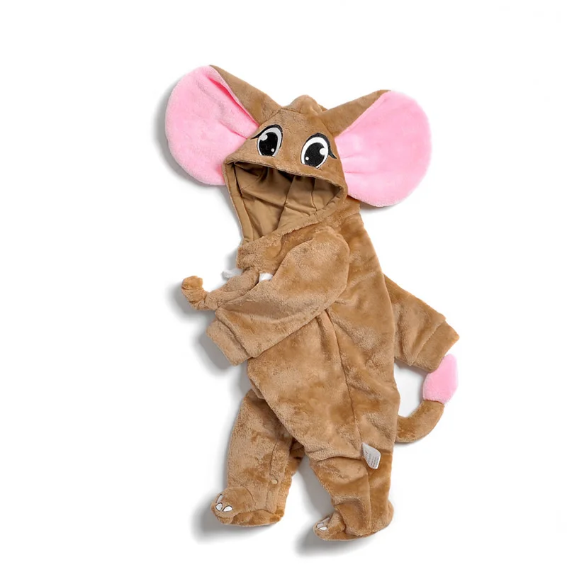 

Big Ear Brown Elephant Fleece Animal Sleep Jumpsuit Pajamae