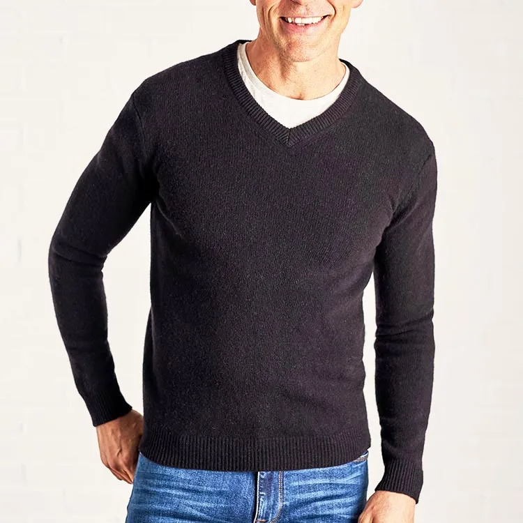 

Regular Fit V Neck Knitted Cashmere Wool Sweater