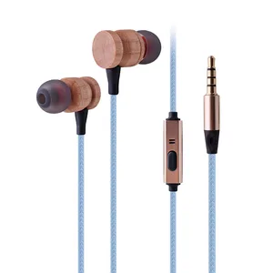 good quality custom logo bamboo headphone 3.5mm wooden earbud with mic new design super bass wood earphone