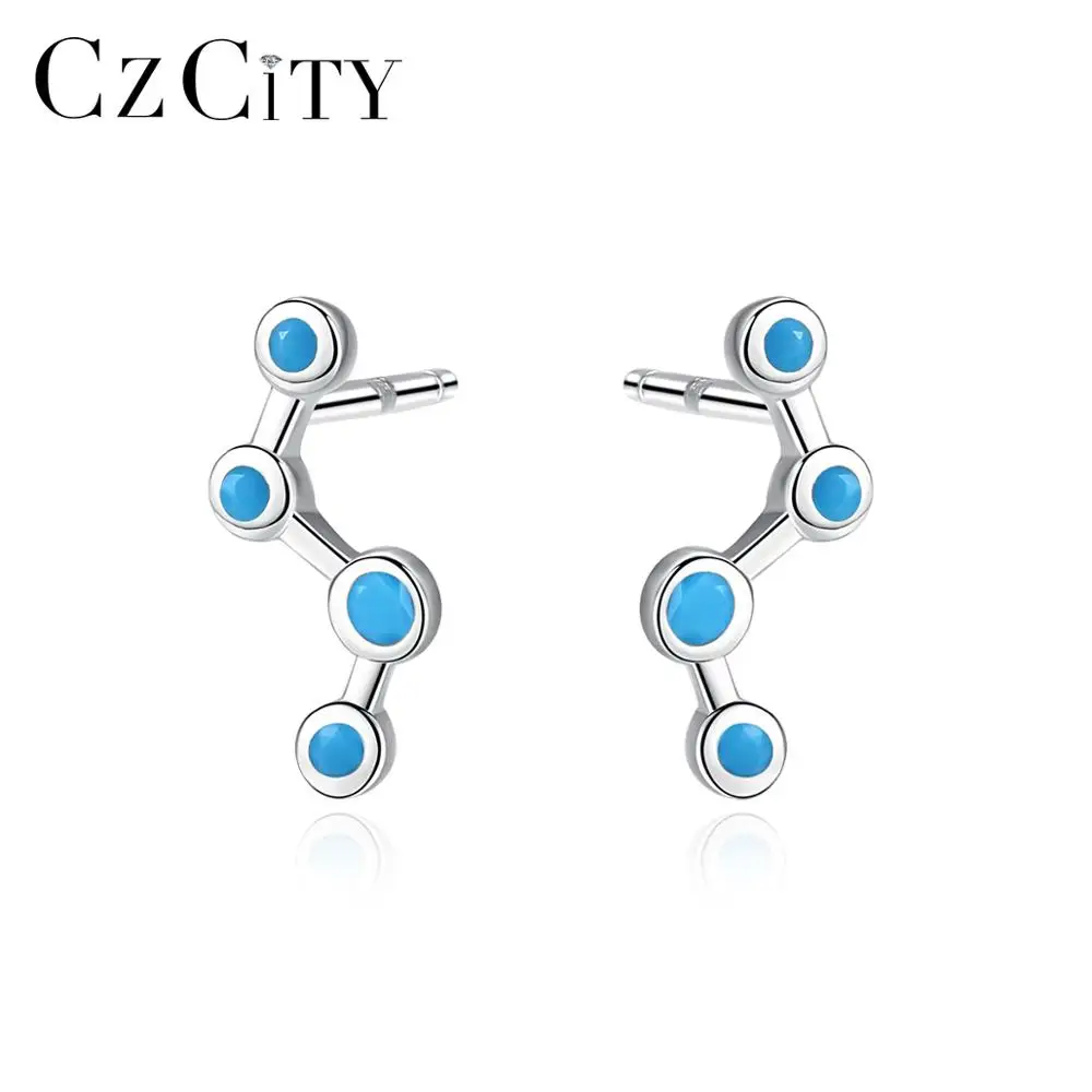 CZCITY Polaris Star Sterling Silver Turquoise Stone Earrings 925 Silver Jewelry for Women