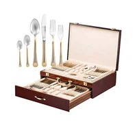 

Inox Italy silverware 24k gold plated stainless steel cutlery set 72 piece flatware service for 12