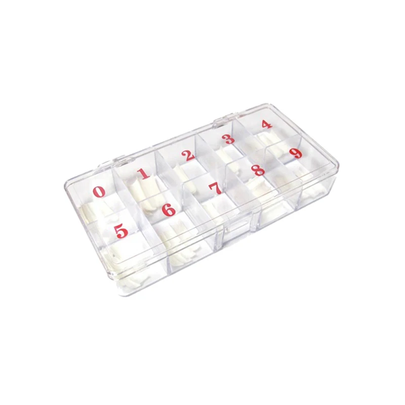 

Nail art beauty plastic storage case 500pcs nail tip box with numbers, White