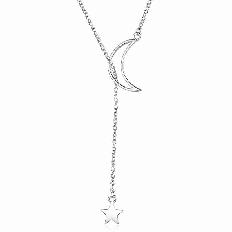 

New Fashion Women Jewelry Moon and Star Tales Chain Link 925 Sterling Silver Pendant Necklaces