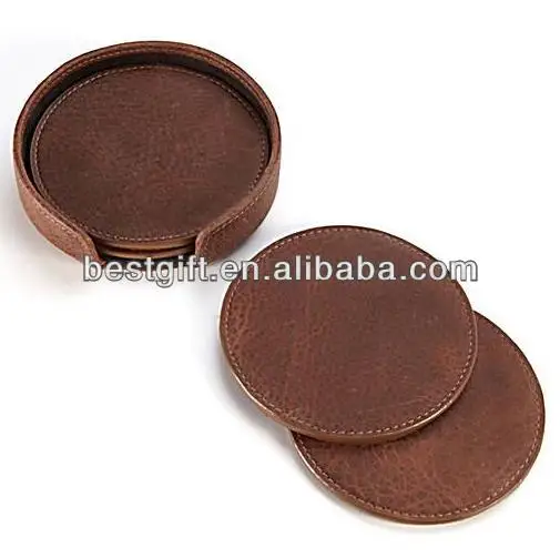 Cheap Wholesale Faux Leather Coaster Set Pu/genuine Leather Coasters