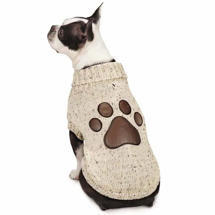 

OEM ODM Factory Eco-friendly pet clothing cotton hand knit dog sweater with leather claws