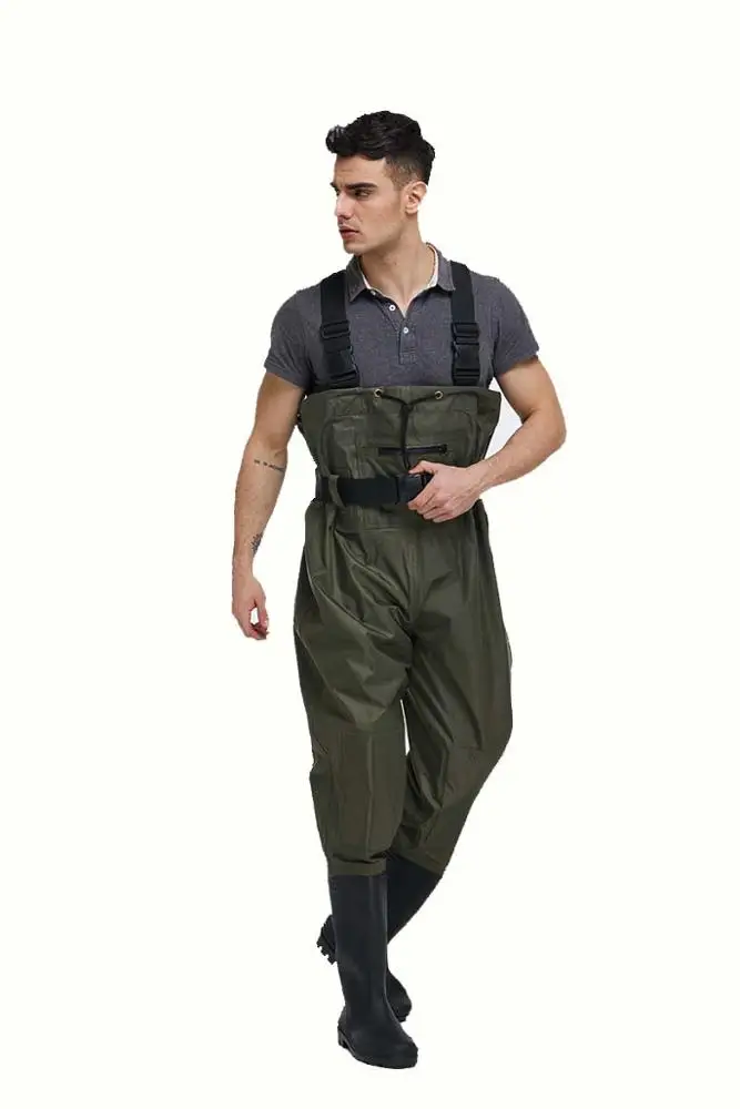 
wholesale manufacturers men camo 70d nylon fly fishing waterproof pvc rubber waist high chest hunting fishing boots waders 