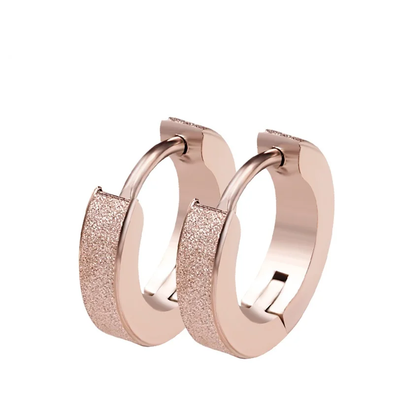

Chengfen Factory Direct Sale 4*12 Stainless Steel Rose Gold Sand Hoop Earring, Gold,rose gold, steel