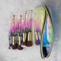 

holographic crystal 10 pcs synthetic hair makeup brushes private label eyebrow lipstick blending highlight brushes