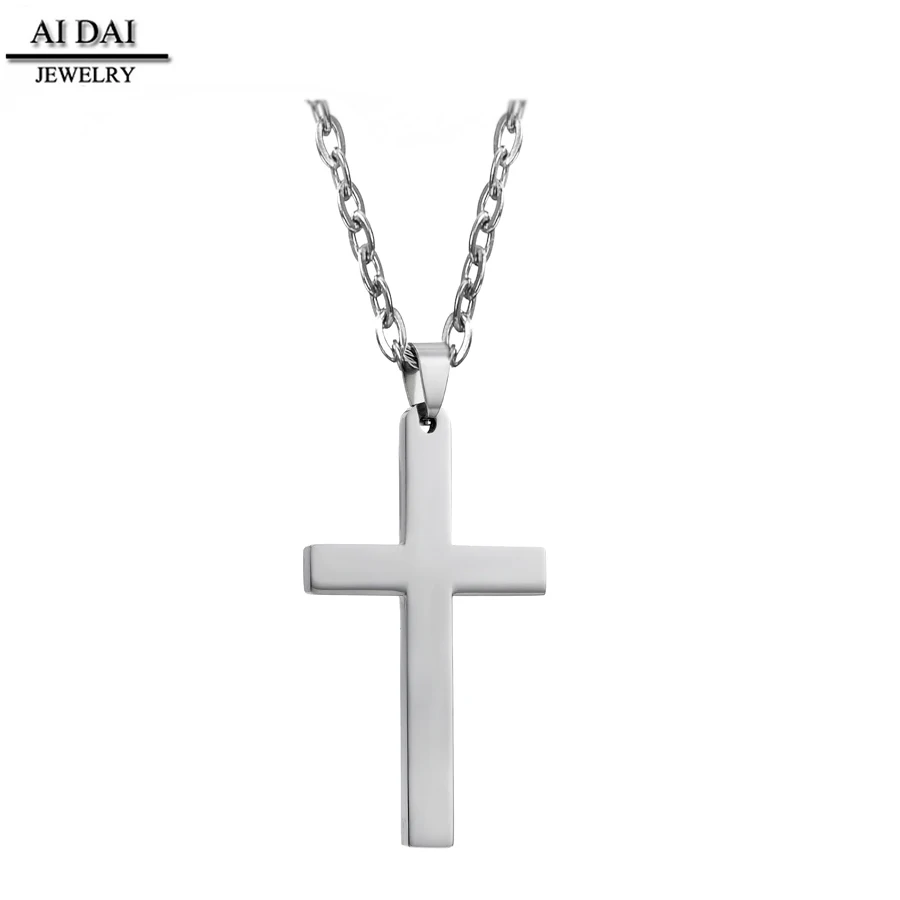 

Cross pendant stainless steel for men Silver glossy simple pendant necklace