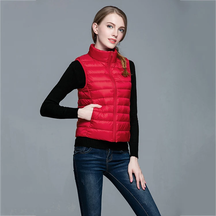 

Autumn winter new women light thin large size shoulder short white duck down vest