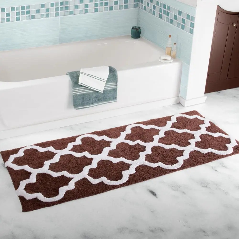 Moroccan Pattern Extra Long Bathroom Rug Microfiber Washable Non-Slip Soft Absorbent Decorative Bath Mats Runner Floor Mat