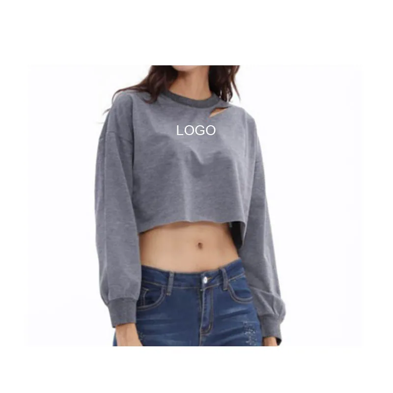

hot selling autumn round collar custom logo women's short fashion sweatshirt