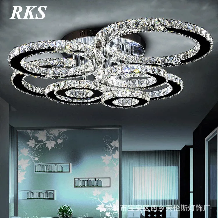 

Modern crystal chandelier light Round Circle Flush Mounted Chandeliers lamp living room Lustres de for Bedroom Dining room, Chrome