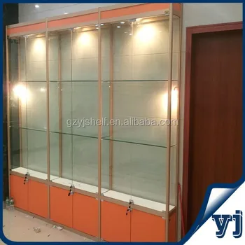 Free Standing Lockable Glass Display Cabinets Tower Glass Vitrine