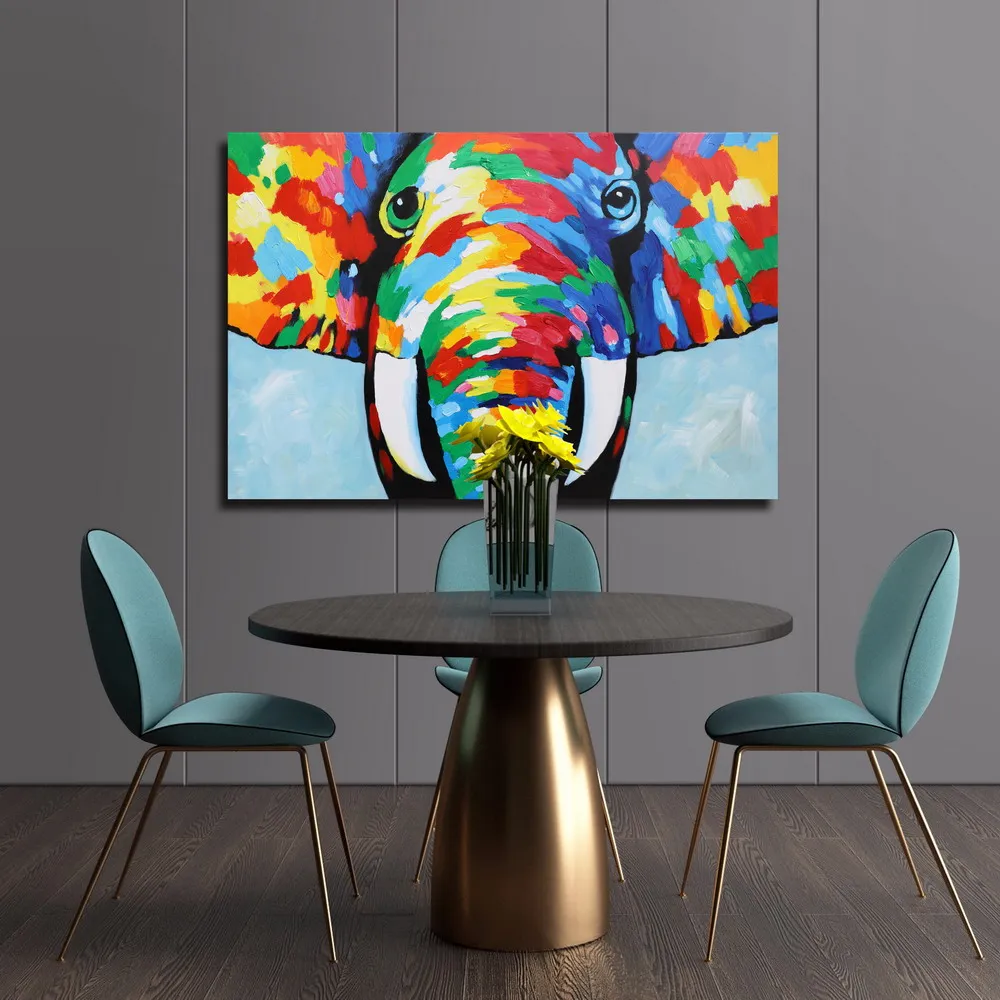 热卖现代彩色艺术绘画大象野生动物油画手工制作