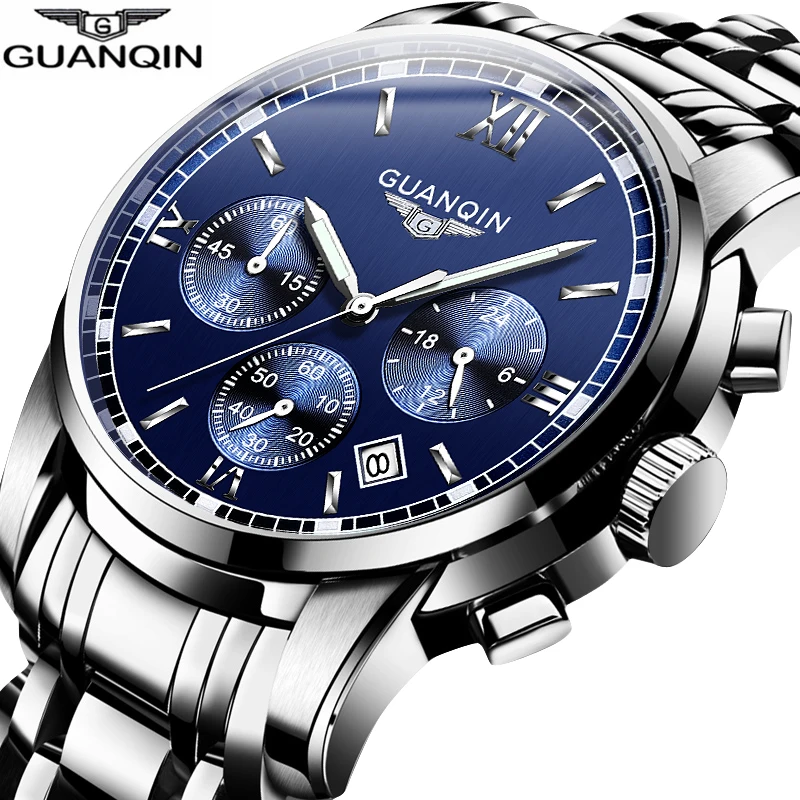 

GUANQIN Mens Watches Top Brand Luxury Chronograph Quartz Watch Men Stainless Steel Date Waterproof Sport Wrist Watch Man