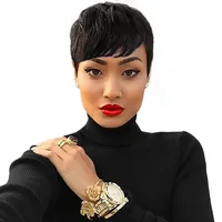 

Pixie Cut Machine Made Wigs Short Human Hair Wigs for Black Women Short Straight Black Ladies Wigs 1B Color