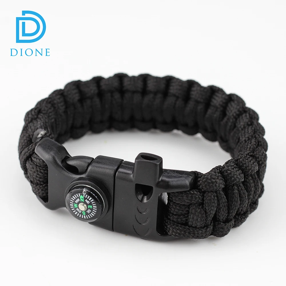 

Outdoor survival loud whistle Fire starter paracord bracelet with compass