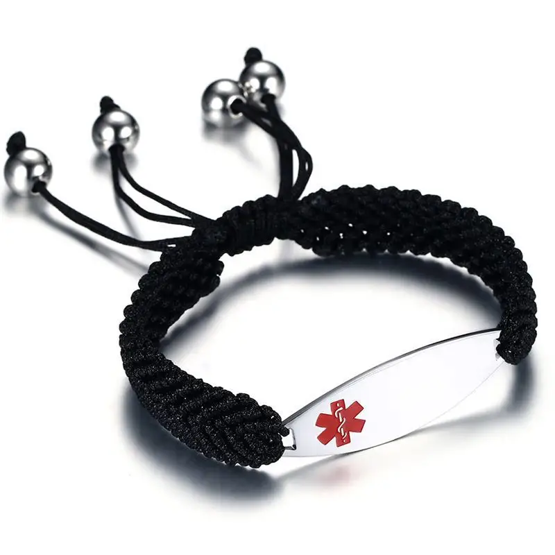 Black Braided Rope Bracelet Emergency Medical Bracelet Buy Mens