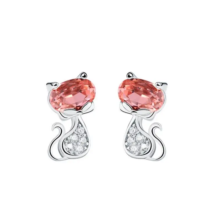 

Fine jewelry 100% 925 Sterling Silver Kitty crystal stud earrings Free shipping, N/a