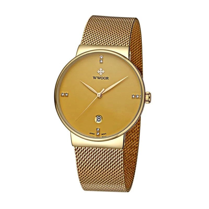 

WWOOR Luxury Gold Waterproof Male Clock Men Quartz Wrist Watch, 4 color options