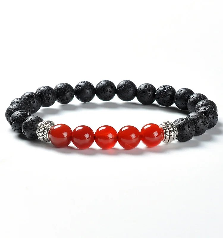 F83 Rosary Stone Beads Health Bio Energy Black Oil Bracelet Diffuser Elastic Lava Charm Red Gemstone Jade Bracelet Pour Homme