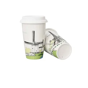 Image of Free Sample FDA Drinkable Double Wall Ceramic Travel Mug with silicone lid