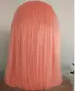 8-26inch peach pink, orange color blunt cut human hair straight bob front lace/full lace wigs middle/ side part