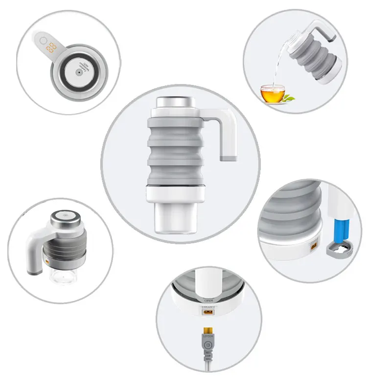 500ml Portable Small Travel Size Kettle Rechargeable Foldable Car