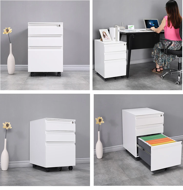 Office Works Three Drawer Mobile Pedestal Storage File Cabinet