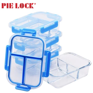 Image of 3 compartment food container glass / glass meal prep container / glass food container with divider