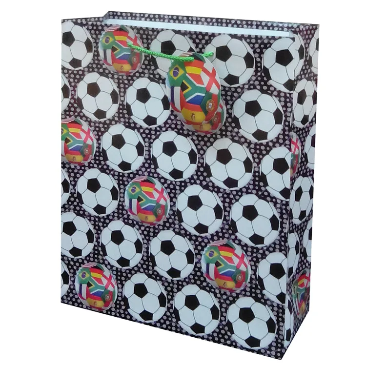 Wholesale Nice Fashionable Printing Soccer Paper Gift Bag With Card For Boys