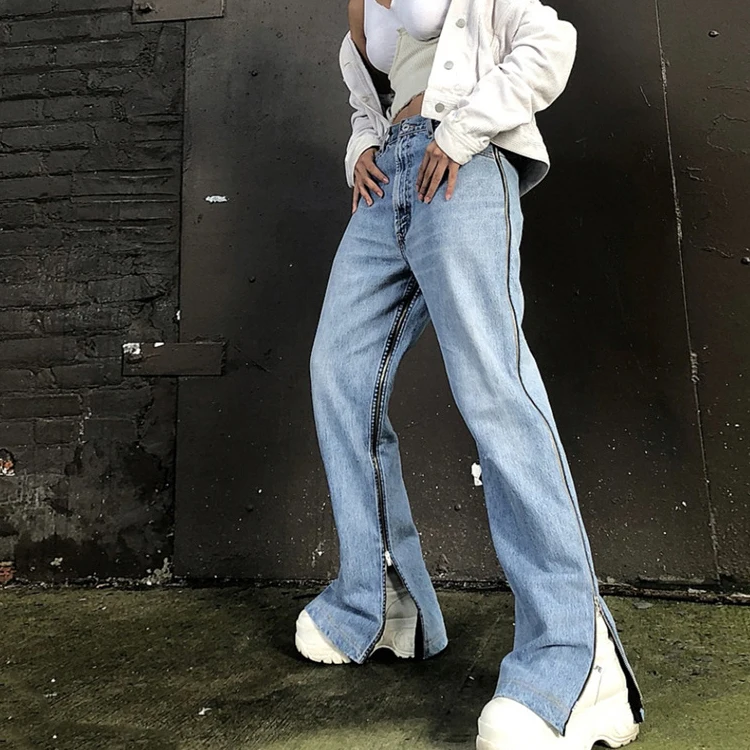 

Wholesale Women Ladies Zipper Flare Jeans, Blue