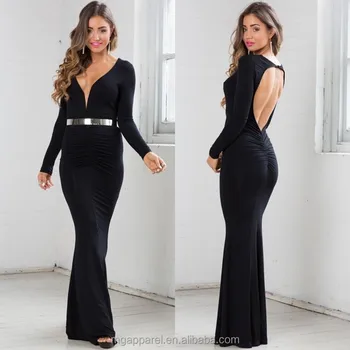 low cut long black dress