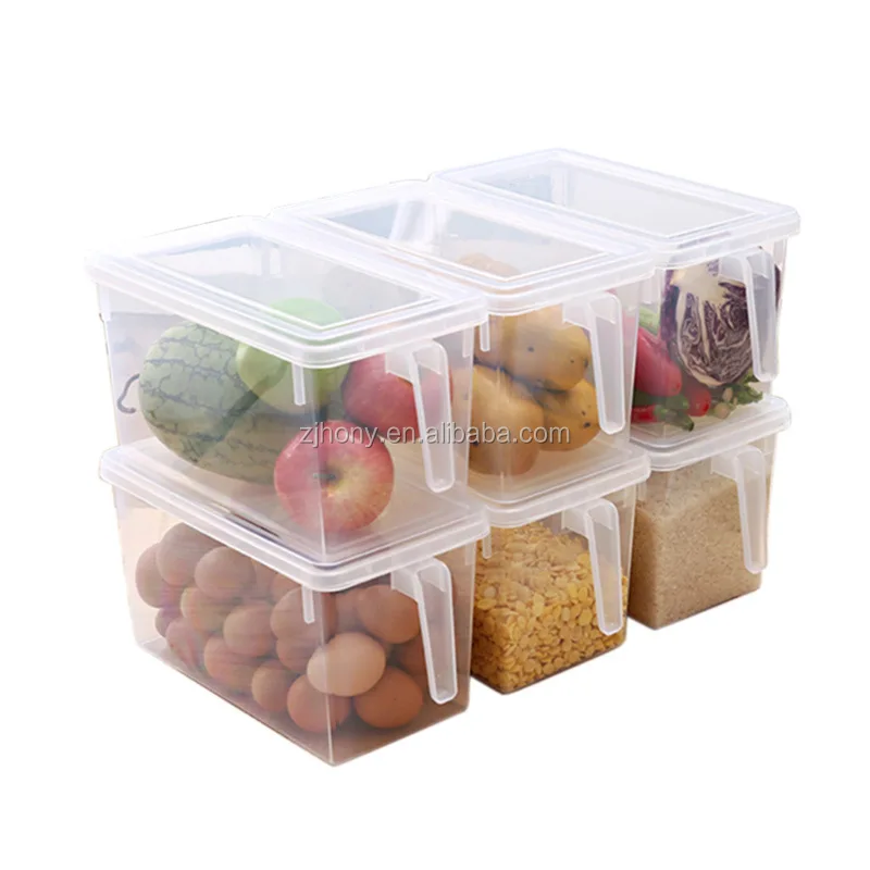 Square Handle Food Storage Organizer Boxes with Lids for Refrigerator Fridge Cabinet Desk Plastic Storage Containers