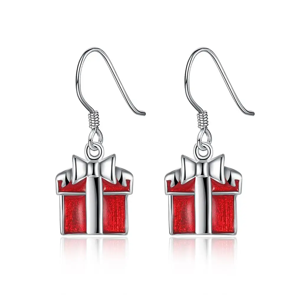 

2019 Fashion Earrings Jewelry Merry Christmas Party Santa Gift Enamel Dangle Silver Plated Earrings For Women, As show