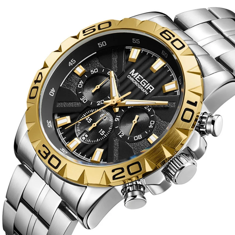 

Megir 2087 Brand Men Watches Stainless Steel Fashion Calendar Quartz Clock Waterproof Luxury Chronograph Watch relojes hombre