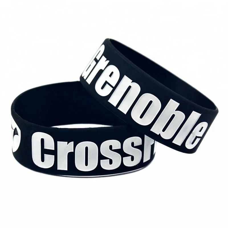 

25PCS 1 Inch Wide CrossFit Grenoble Silicone Wristband 3 Colors, Black, red, white