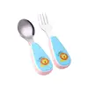 Kitchen Accessories Food Grade Material Children Cute Cartoon Animal 304 Stainless Steel Plastic Baby Feeding Spoon Fork sets