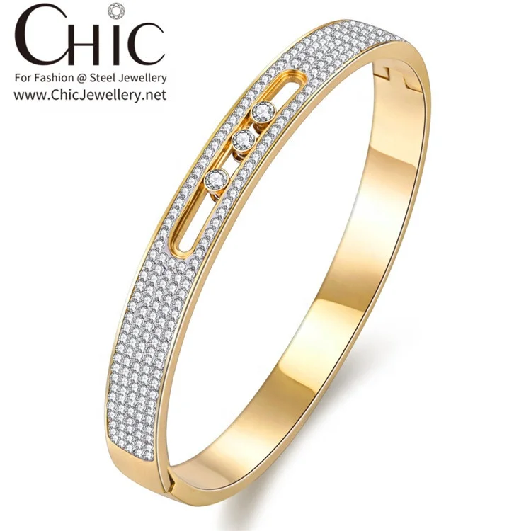 

Wholesales CZ Crystals Women Bangle Bracelet Stainless Steel 14k Gold Jewelry Manufacturer China