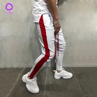 

Street style men polyester track pants elastic waistband side tape wind pants striped joggers