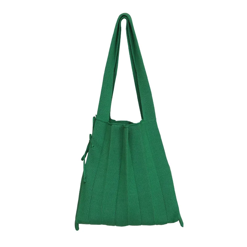 

Korean Green Color Women Small Handbags Plicated Foldable Knitted Gift Shopping Pleated Bags
