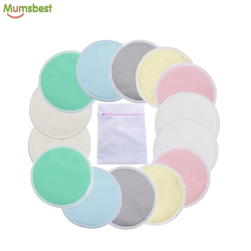 

Factory Price Reusable Organic Bamboo Breast Nursing Pad Baby Washable Contoured Bra Pads With Bag, Printed and plain colors