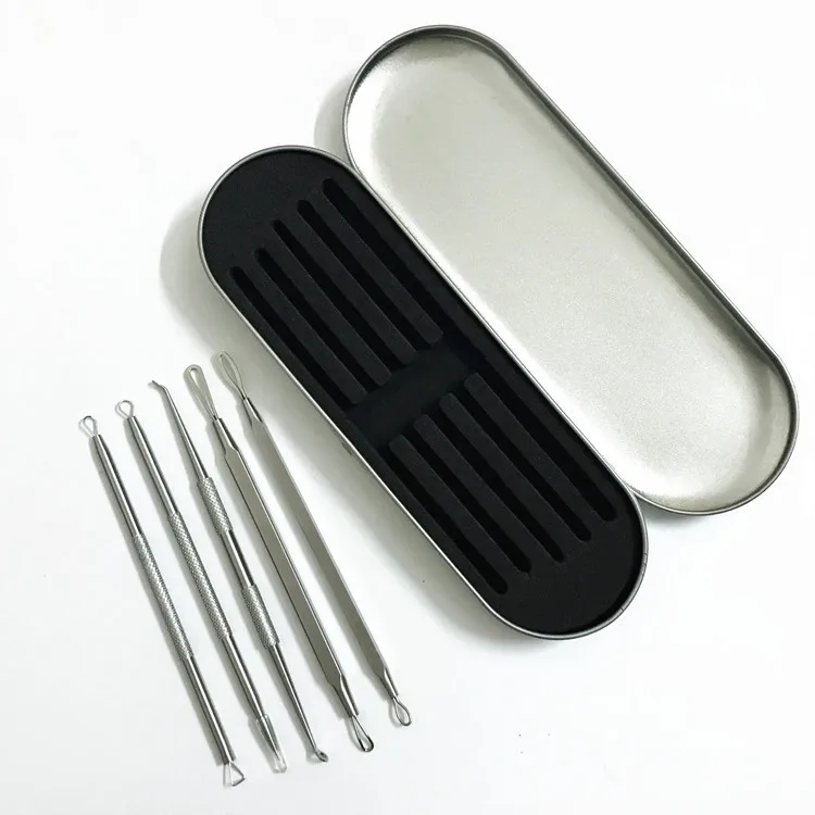 

2020 Hot Sale Stainless Steel Silver Small Metal Case Remove Blackhead Pimple Extractor Double-Head Acne Needle