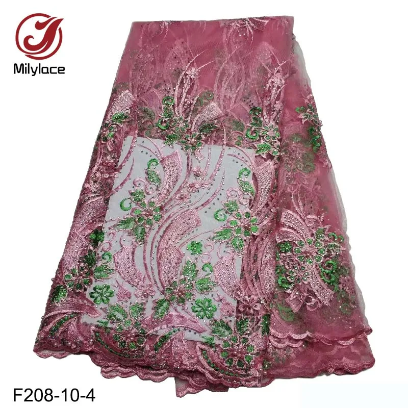 

Hot sale beautiful flower embroidery net beaded lace fabric with stone, 8 colors are alternative