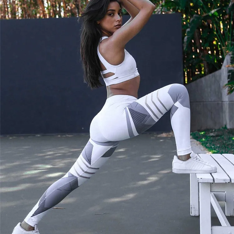 

Sexy Gym Clothes High Waist Geometry Printed Sports Tights Exercise Leggings Wholesale Yoga Pants, Black / white