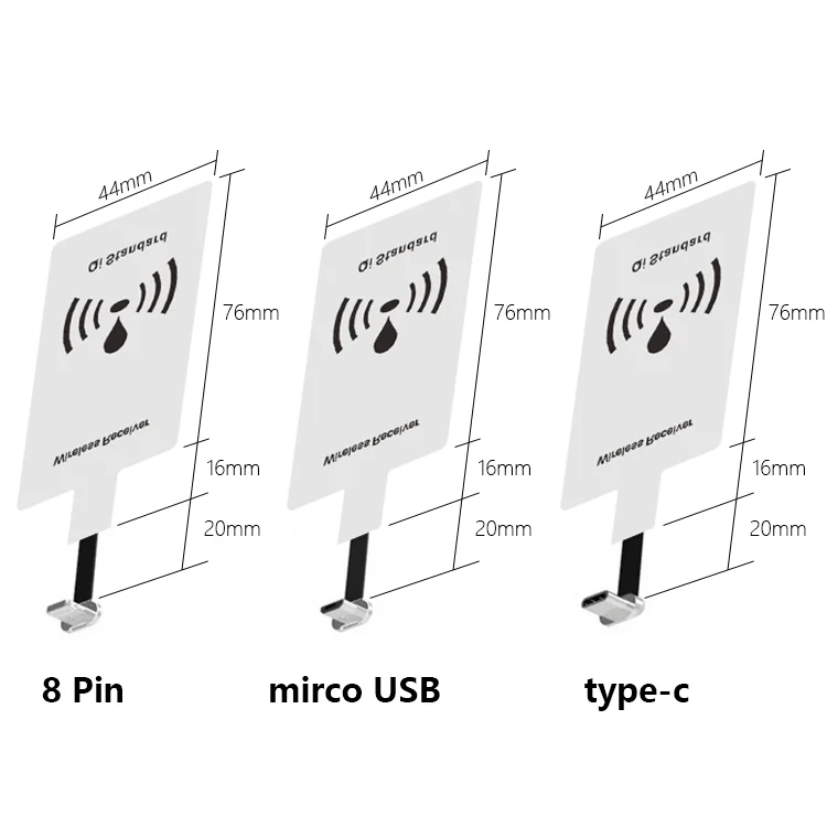 

2019 Ti chip 1A Output Wireless Charging Receiver For Mirco USB Type C For 8 pin, White