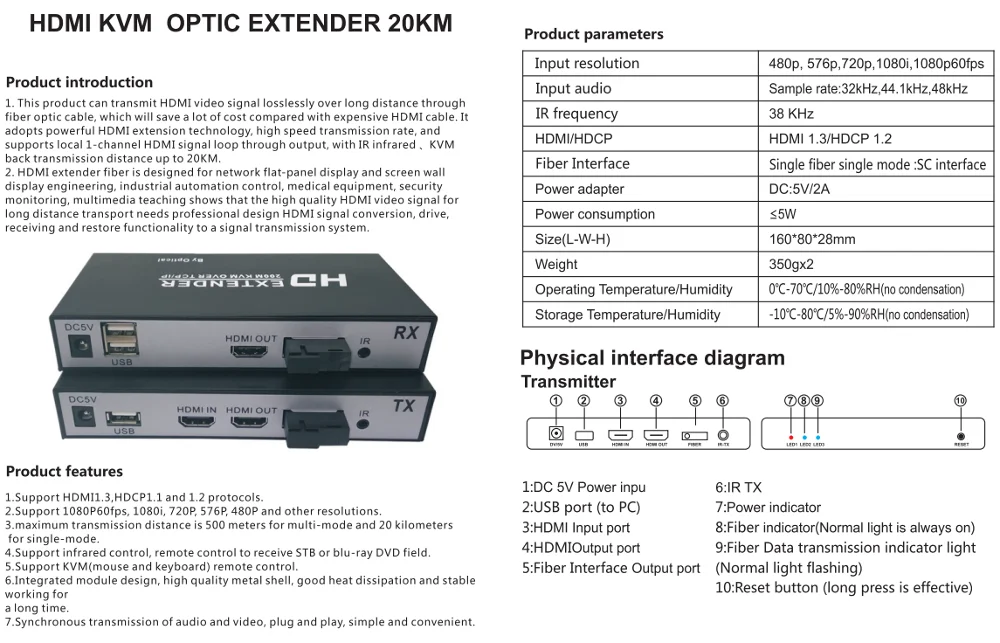 
EC20 HDMIi KVM 20KM Extender 
