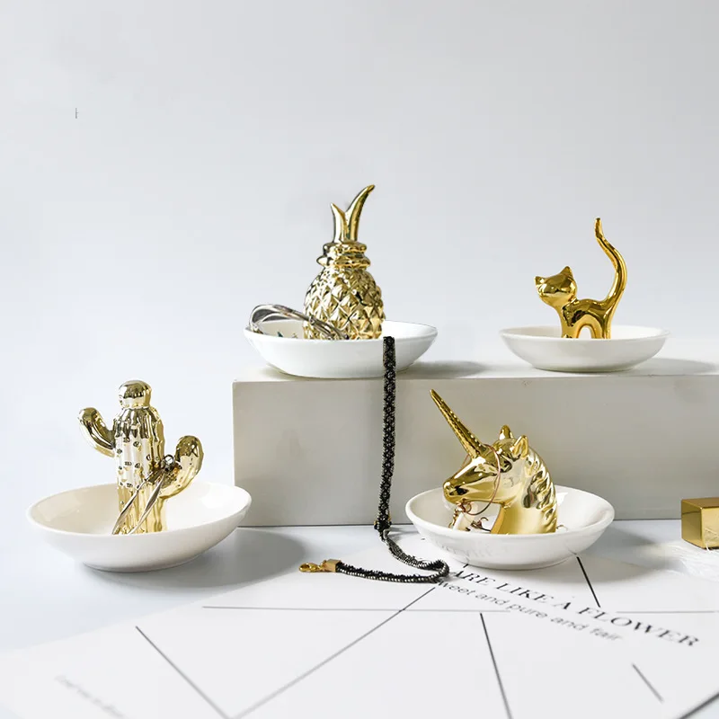 

porcelain ceramic jewelry ring holder dish deer